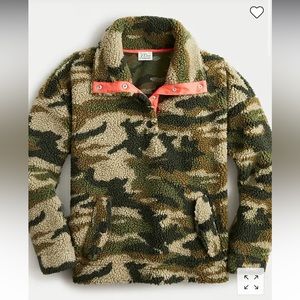New + never worn JCREW Snap-collar sherpa fleece sweatshirt in camo medium